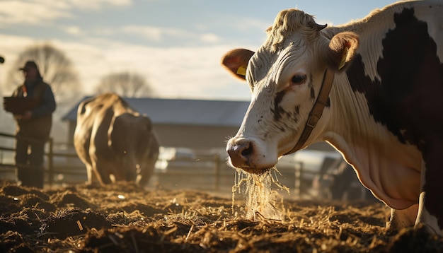 Foto grátis vacas a pastar no prado uma paisagem rural pacífica gerada por inteligência artificial