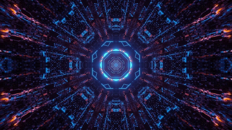 Foto grátis várias luzes formando padrões circulares atrás de um fundo preto