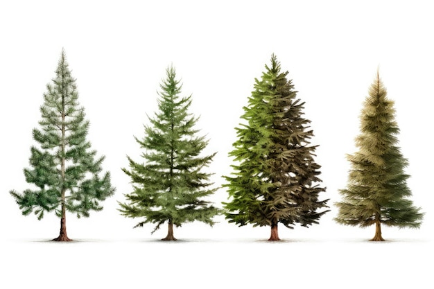 variedade de árvores de natal isoladas no fundo branco