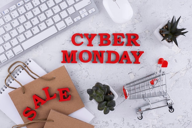 Variedade de cyber segunda-feira de vista superior