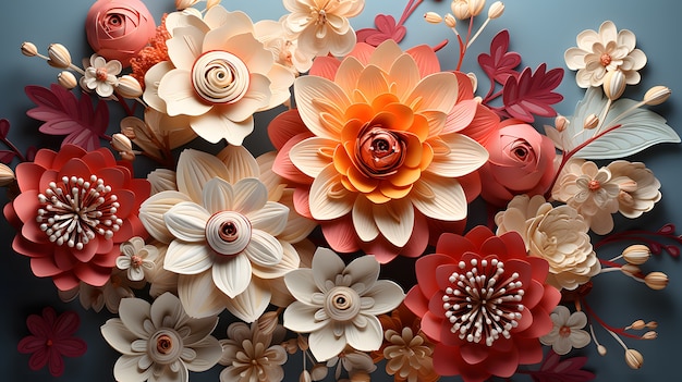 Variedade de flores 3d abstratas