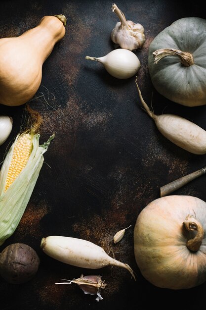 Variedade de legumes outono no grunge cópia espaço plano de fundo