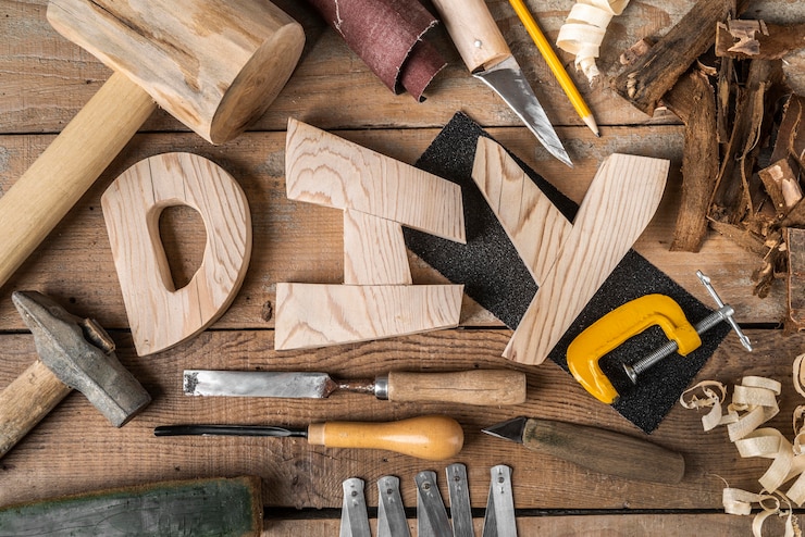 Foto grátis variedade de palavras e ferramentas diy
