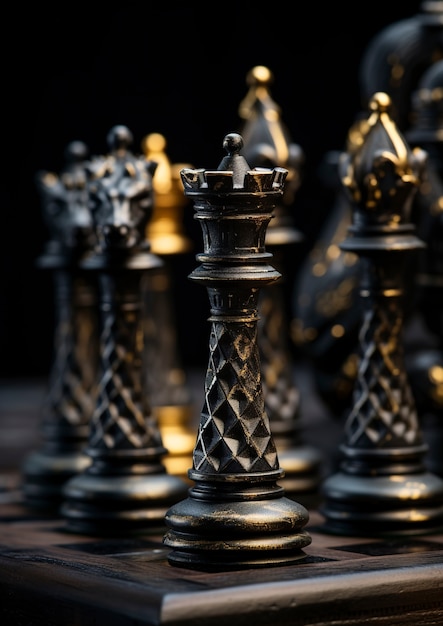 Foto grátis variedade de peças de xadrez com cenário dramático