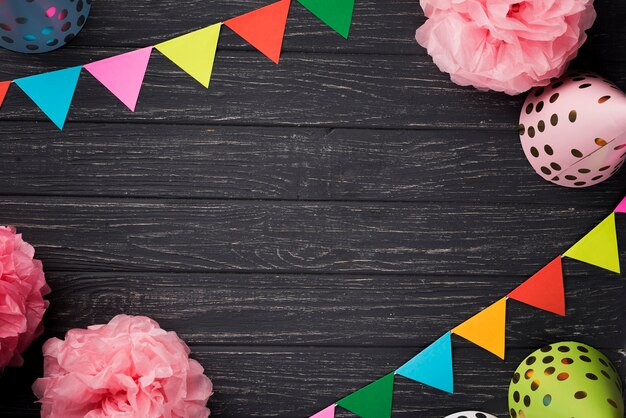 Variedade de vista superior com decorações para festas