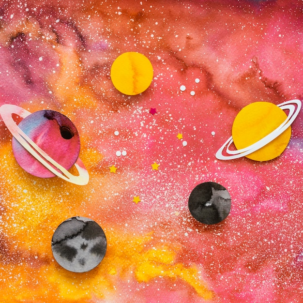 Foto grátis variedade plana de planetas de papel criativos