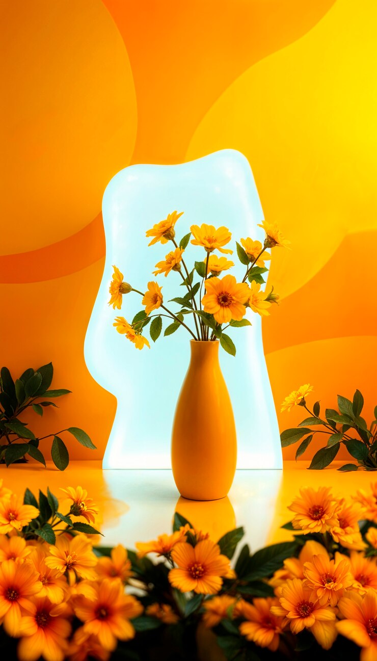 Foto grátis vaso de cores quentes com flores