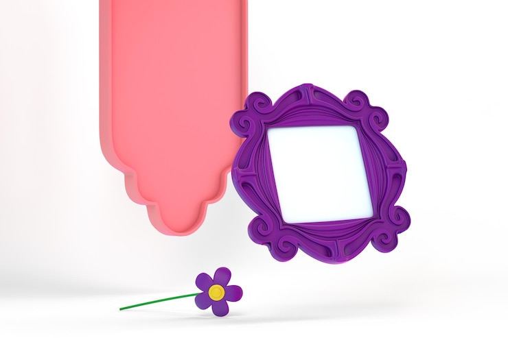 Foto grátis vaso de flores e moldura lateral em perspectiva em fundo branco
