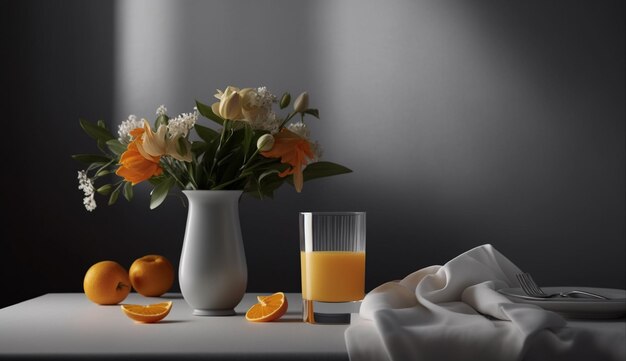 Vaso de flores frescas na mesa de madeira dentro de casa IA generativa