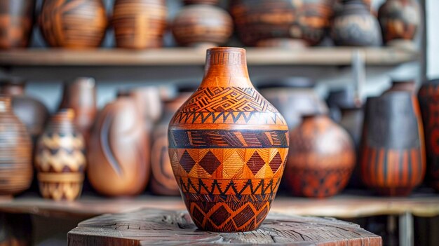Vaso de terracota com padrão indígena