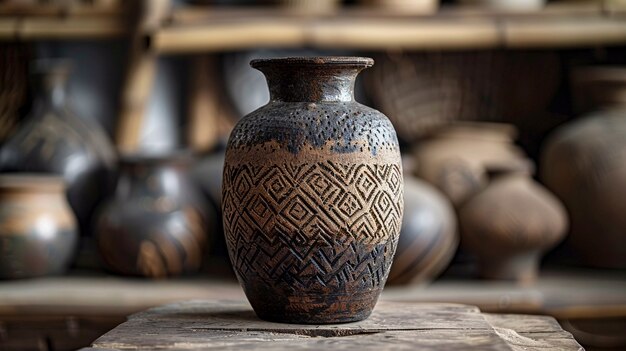 Vaso de terracota com padrão indígena