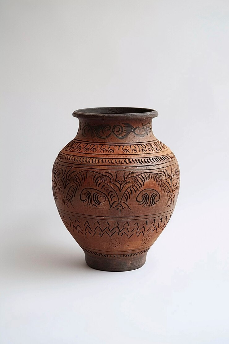 Foto grátis vaso de terracota com padrão indígena