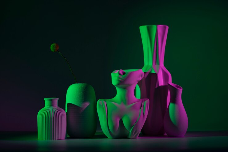 Foto grátis vasos diferentes com luz verde e rosa