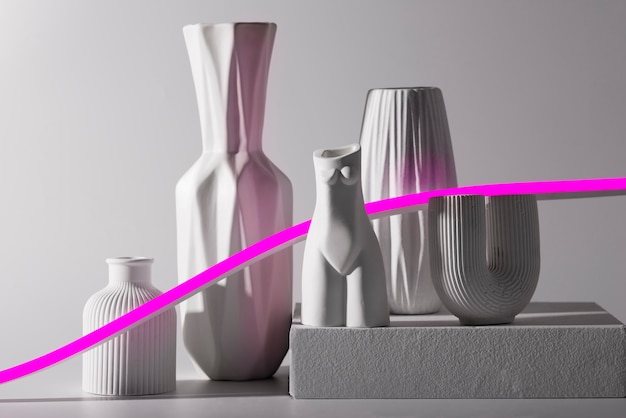 Foto grátis vasos modernos e linha neon rosa