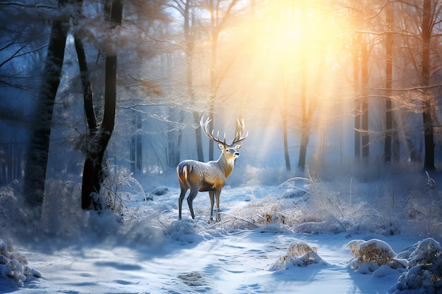 veado na floresta no inverno imagem gerada pela IA