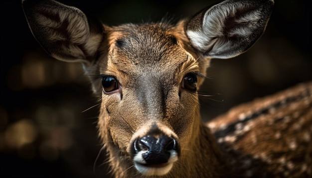 Foto grátis veado olhando para a câmera no prado da floresta gerado por ia