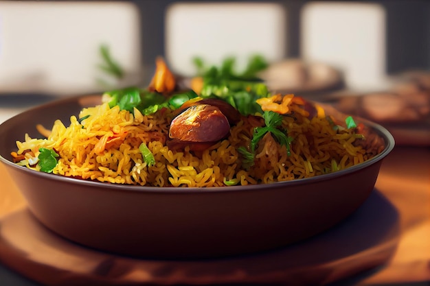 Foto grátis veg biryani ou veg pulav arroz frito comida indiana generativa ai