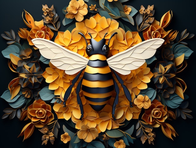 Veja abelha 3d com flores