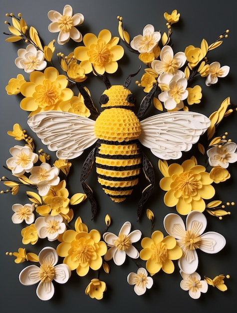 Foto grátis veja inseto abelha de crochê 3d com flores