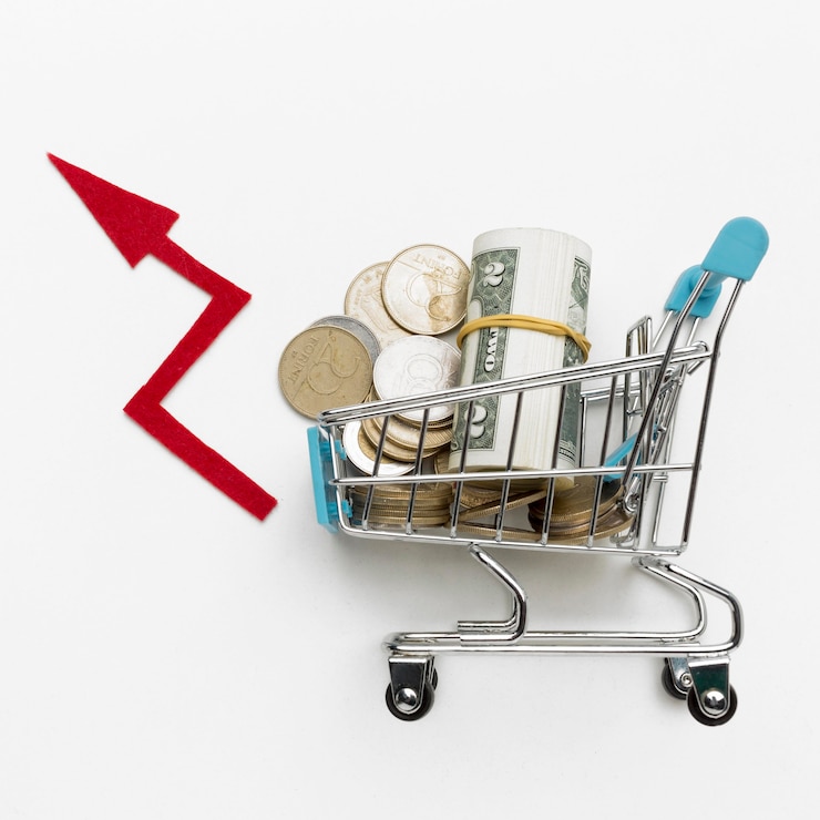 Foto grátis veja o carrinho de compras cheio de dinheiro