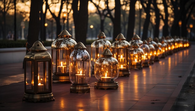 Foto grátis vela brilhante ilumina a tranquila noite de outono celebrando o romance da natureza gerado pela inteligência artificial