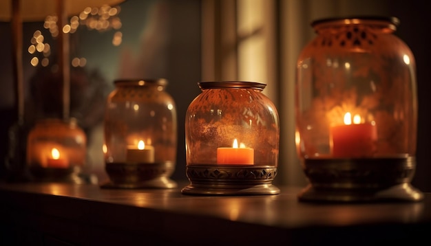 Foto grátis vela brilhante ilumina o quarto escuro com tranquilidade gerada pela ia