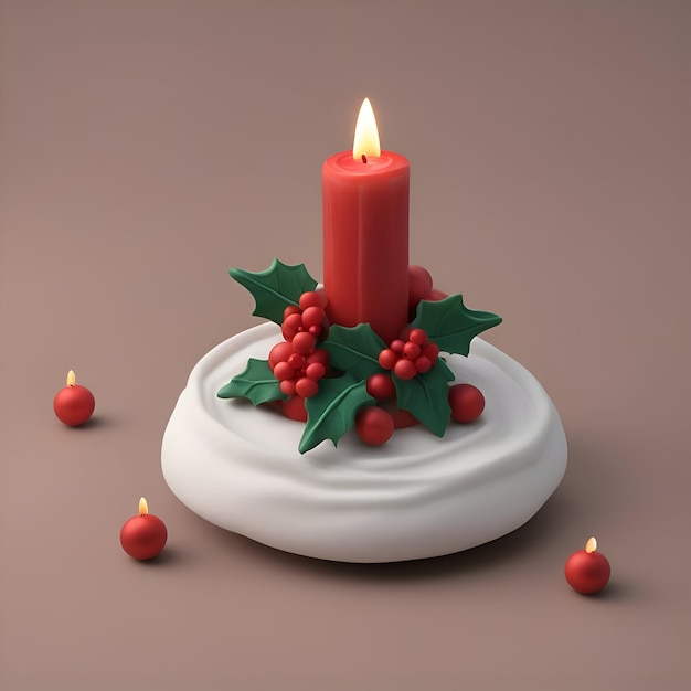 Foto grátis vela de natal com renderização 3d de azevinho e visco