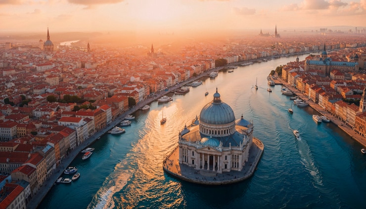 Foto grátis veneza, itália, vista aérea da paisagem urbana com canais de água e arquitetura