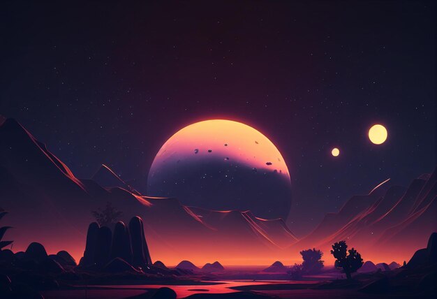 Vênus no céu à noite jogo de ativos de fundo 2D futurista generativo ai