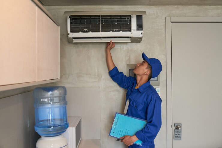 Foto grátis verificando o condicionador