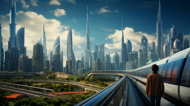 Viagens urbanas futuristas de alta tecnologia para as pessoas