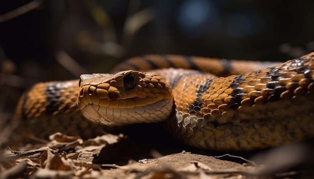 Foto grátis víbora amarela fecha espiral em galho gerado por ia