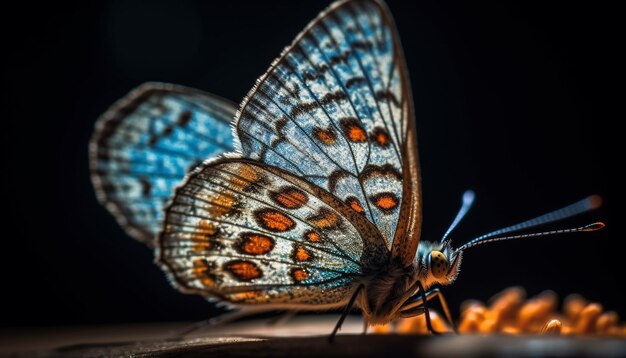 Vibrante asa de borboleta manchada em flor amarela gerada por IA