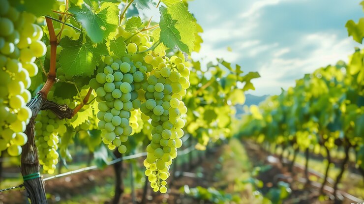 Foto grátis vida morta de uvas verdes na vinha