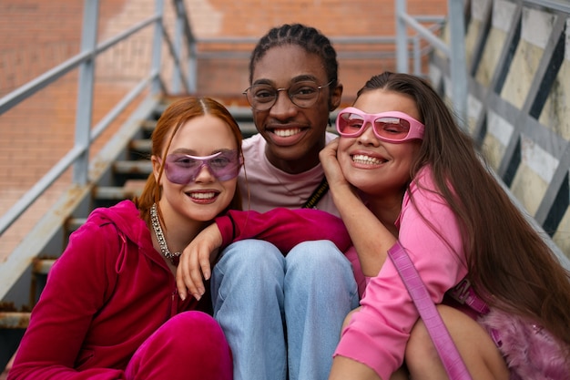 Foto grátis vídeo frontal de adolescentes vestindo moda do y2k