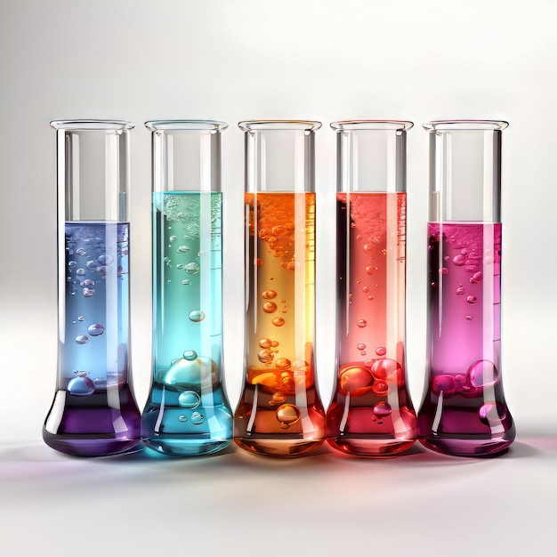 Foto grátis vidro de laboratório com ilustração de renderização 3d líquida colorida