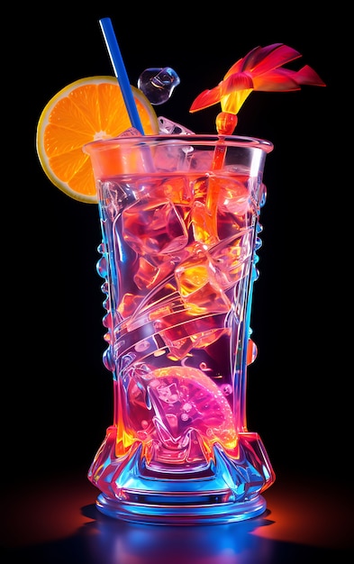 Vidro futurista de cores brilhantes com coquetel de refrigerante