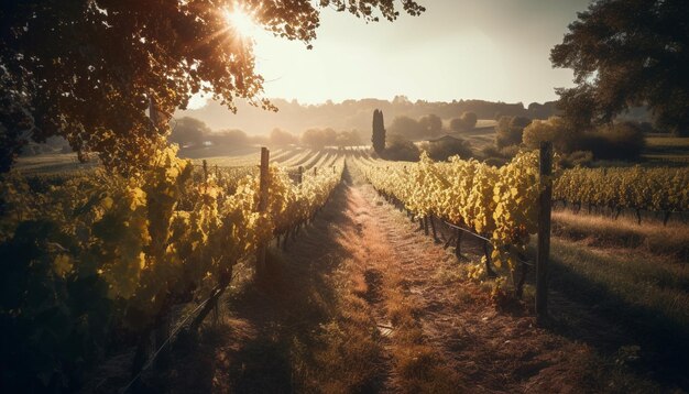 Vinhedo banhado pelo sol na tranquila região de Chianti, gerado por IA