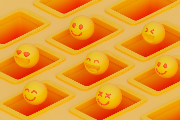 Visão 3D do emoji amarelo