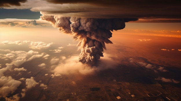 Visão da explosão apocalíptica da bomba nuclear