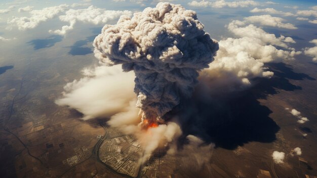 Visão da explosão apocalíptica da bomba nuclear