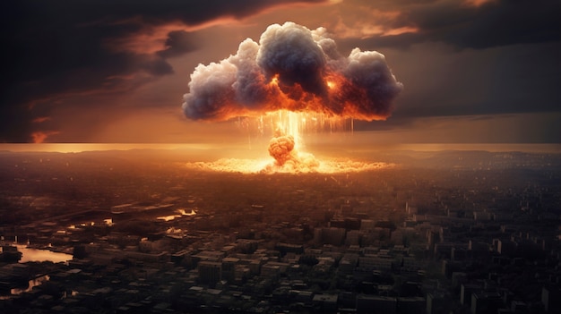 Visão da explosão apocalíptica da bomba nuclear