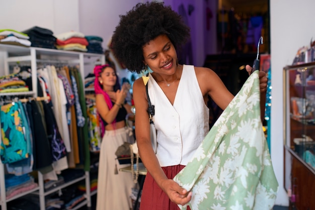 Foto grátis visão frontal de compras de roupas femininas