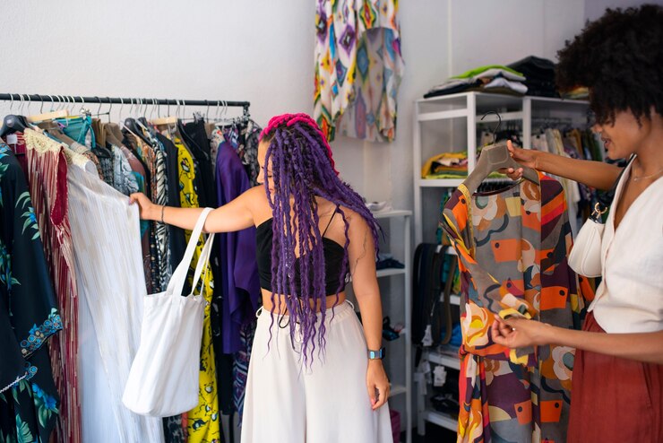 Foto grátis visão lateral de compras de roupas femininas