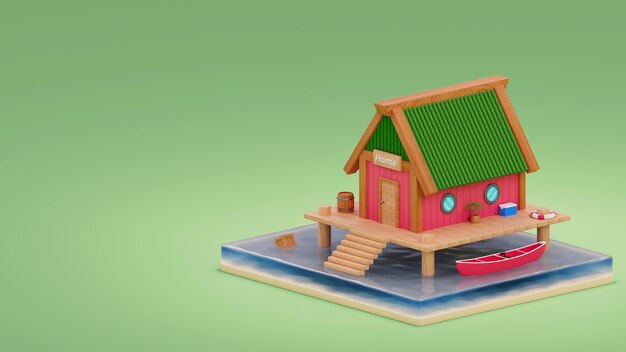 vista 3D da casa com espaço de cópia