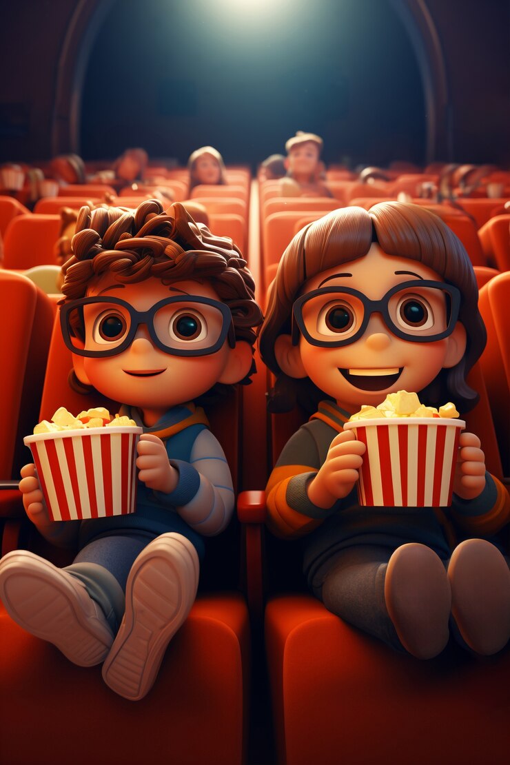 Foto grátis vista 3d de crianças vendo um filme no cinema