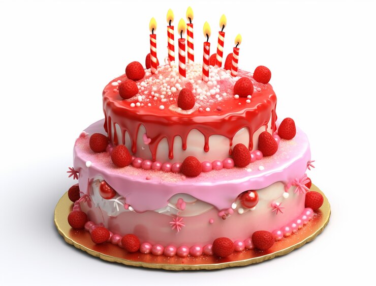 Foto grátis vista 3d de um bolo delicioso com velas acesas