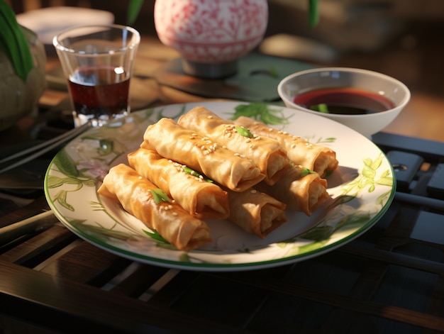 Foto grátis vista 3d do jantar de reunião comida para a celebração do ano novo chinês