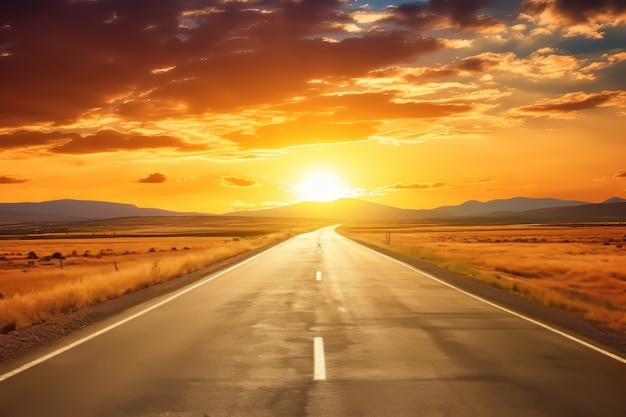 Foto grátis vista 3d do sol no céu com estrada de carro