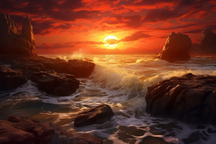 Foto grátis vista 3d do sol no céu com paisagem natural